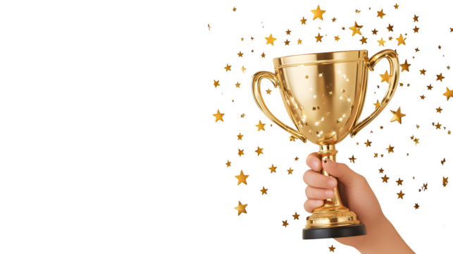 hand holding a trophy a winner cup on isolated transparent background