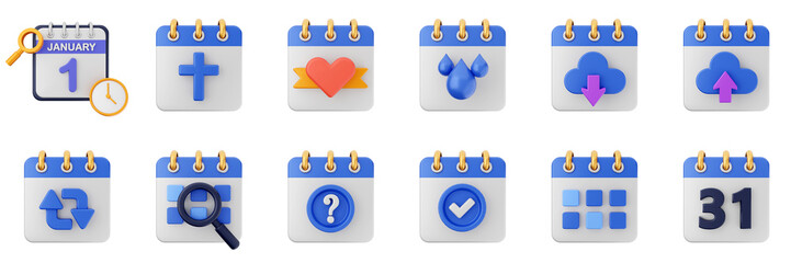 3d calendar schedule event reminder date month icon set bundle illustration
