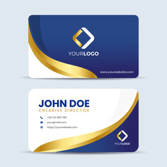 Set of blue gold modern business card print templates. Name card or personal card with flowing luxury element. Stationery design with simple modern luxury elegant background