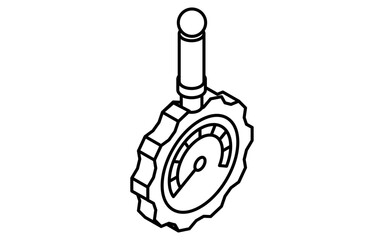 Simple and cute isometric line icon of tire gauge for car tire maintenance illustration, black and white