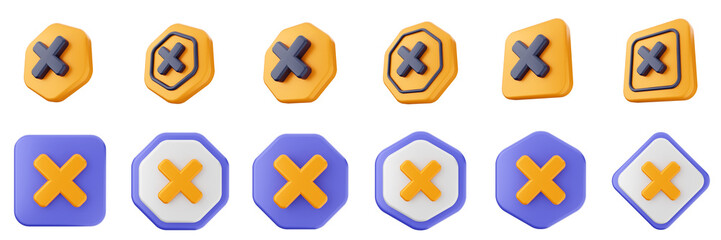 Fototapeta premium 3d warning danger alert caution risk important sign icon set bundle illustration