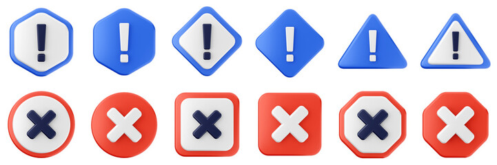 Fototapeta premium 3d warning danger alert caution risk important sign icon set bundle illustration