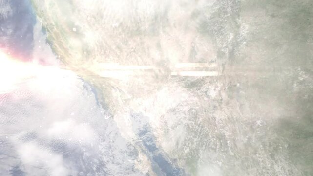 Earth zoom in from space and focus on Goodyear, Arizona, USA. Background for travel intro or blog. Satellite view. 3D style Animation. Images from NASA.