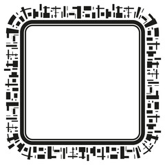 Tech square frame. Circuit outline figure. Futuristic vector border. Monochrome corner shape.