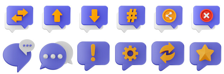 Fototapeta premium 3d chat speech talk speech conversation message discussion bubble icon set bundle illustration
