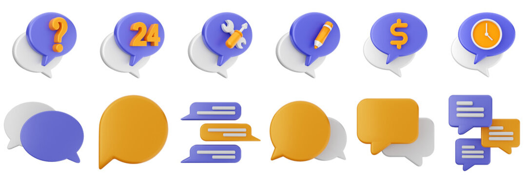 3d chat speech talk speech conversation message discussion bubble icon set bundle illustration
