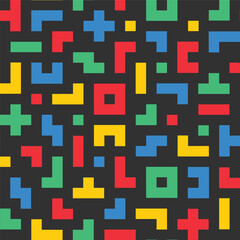 Colorful memphis block line seamless pattern in black background