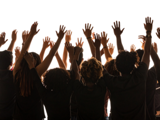 Festival Audience with Arms Raised, Party Atmosphere, Transparent Background