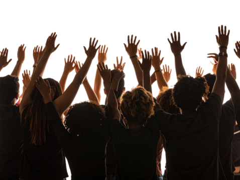 Festival Audience with Arms Raised, Party Atmosphere, Transparent Background