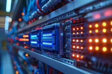 Illuminated server racks showcasing modern technology and data center infrastructure