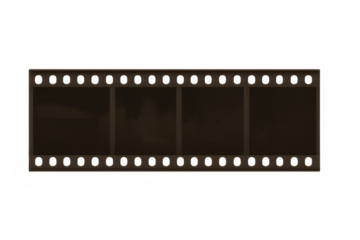 Film strip frames laying empty, transparent background highlighting potential for creative digital design and media composition