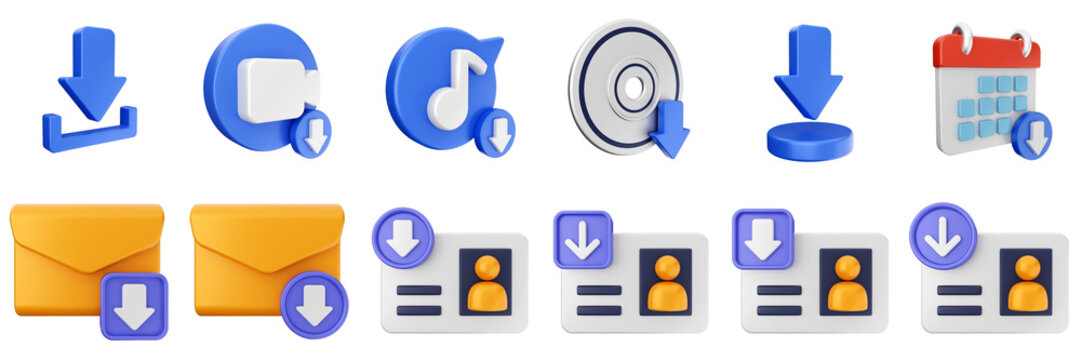 3d download data file document information online internet down arrow icon set bundle illuatration