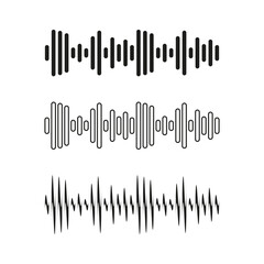Audio wave lines. Sound signal vector. Abstract frequency shape. Black white waveform.