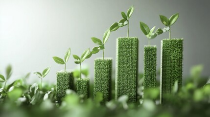 A bar graph made of stacked leaves, representing the growth of eco-friendly investments over time. 