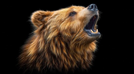 Grizzly bear portrait against black background