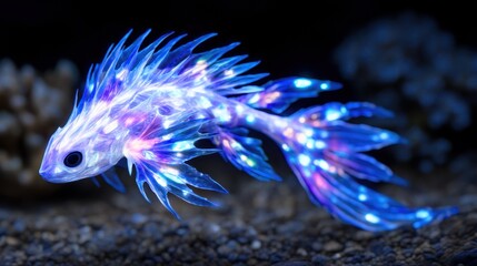Glowing fish in dark underwater scene