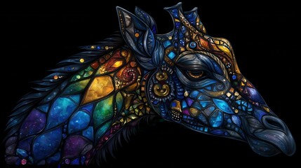 Giraffe's head, ornate mosaic design