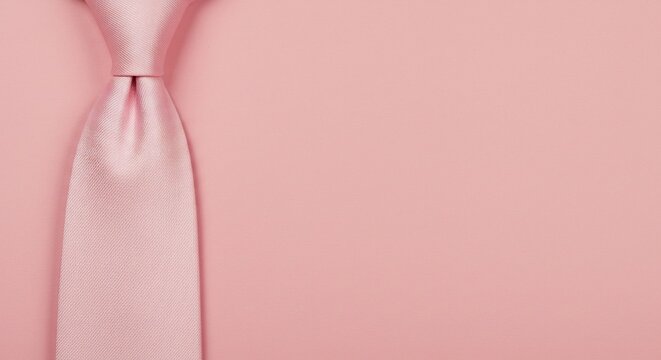 A close-up shot presents a sophisticated pink tie placed on a pink backdrop, with ample space for text.