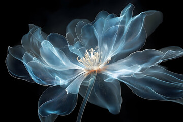 Fototapeta premium Delicate, translucent flower design against a dark background.