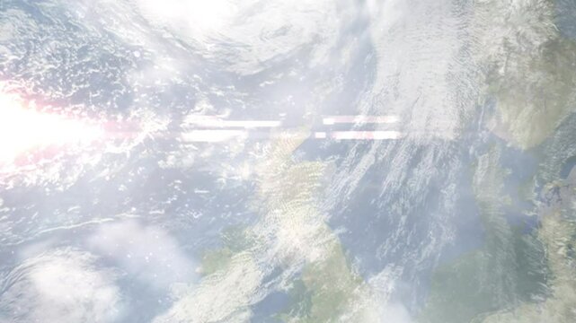 Earth zoom in from space and focus on Invergordon, Scotland, Highland, Great Britain. Background for travel intro or blog. Satellite view. 3D style Animation. Images from NASA.