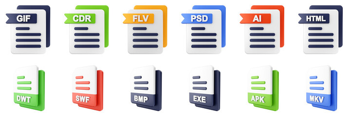 3d file format type icon set bundle illustration
