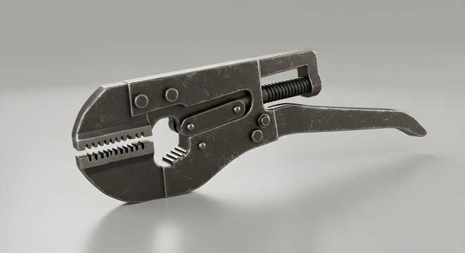 Fototapeta 3D Render of a Vintage Pipe Wrench, Industrial Tool, Metal Grip Pliers