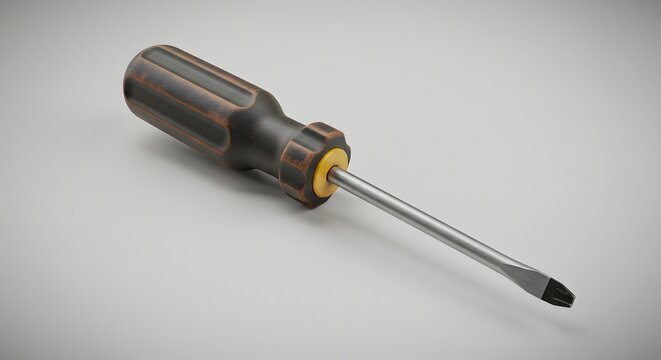 Fototapeta 3D Render of a Vintage-Style Screwdriver with Dark Brown Handle