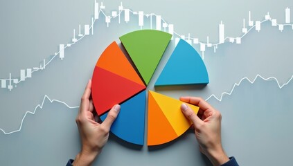 Businessman analyzing financial growth charts and success diagrams with a hand on a market investment