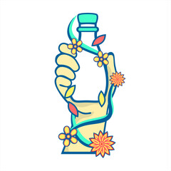 Diversity in Beauty and Skincare, Natural Cosmetic Concept Icons, icon unit illustration holding a bottle