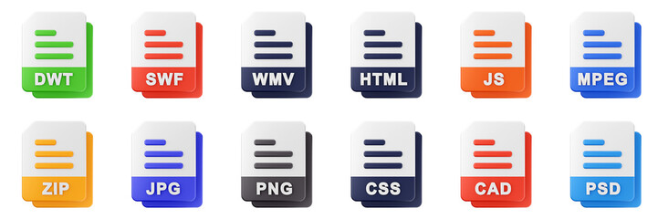3d file format type icon set bundle illustration