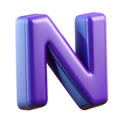 3d render of purple glossy letter n isolated on transparent background