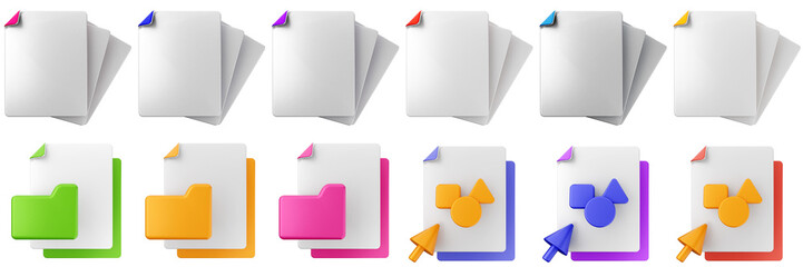 3d file data document archive icon set bundle illustration