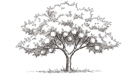 Detailed pencil drawing of an apple tree