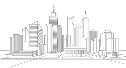 Line drawing cityscape architecture concept