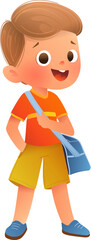 Cheerful schoolboy character with a schoolbag. Cute boy elementary school student ready for learning and back to school. Cartoon vector child character illustration for kids education.