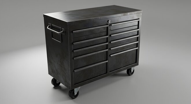 Fototapeta Black Metal Rolling Tool Cabinet with Multiple Drawers