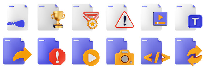 3d file data document archive icon set bundle illustration