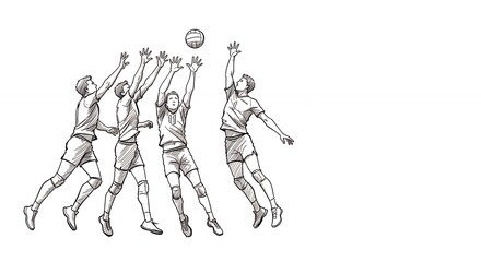 Volleyball players catching ball sketch illustration