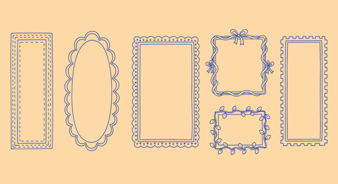 Scalloped Ribbon Frames Vector – Cute Blue Decorative Borders Set