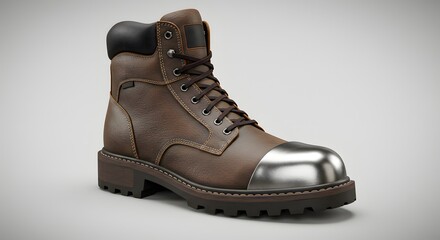 Brown Leather Steel Toe Work Boot - 3D Render