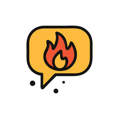 A stylized illustration of a speech bubble containing a burning flame.