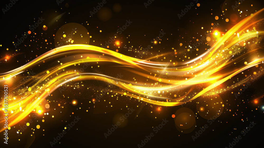 Poster golden abstract background with glowing lines and soft bokeh effects creates vibrant and dynamic atm