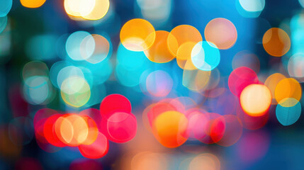 Fototapeta premium Dreamy haze and fog overlay with blended pastel lights create vibrant and colorful bokeh effect, evoking sense of wonder and tranquility in urban setting
