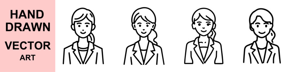 Hand drawn vector illustration of woman business avatar icons in professional outfit for corporate, website, marketing, branding, employee, and infographic use