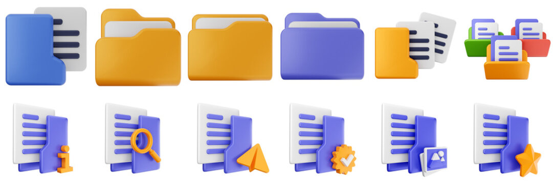 3d file folder data document information archive icon set bundle illustration