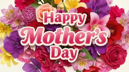 Vibrant floral arrangement celebrating Mother's Day with colorful flowers and a heartfelt message