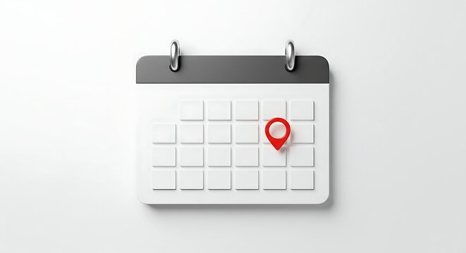 Clean vector drawing of a calendar with a reminder marked by a dot (no numbers), white background
