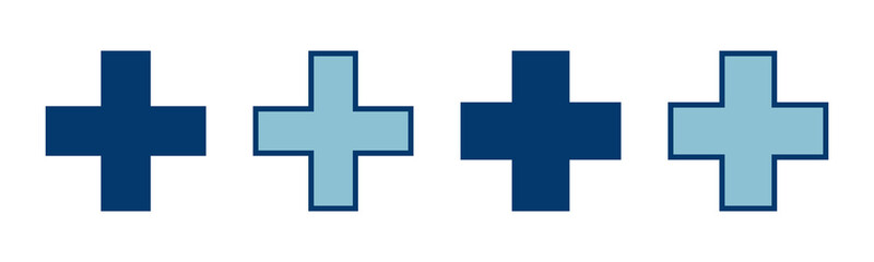 Plus Icon vector isolated on white background. Add plus icon. Addition sign. Medical Plus icon