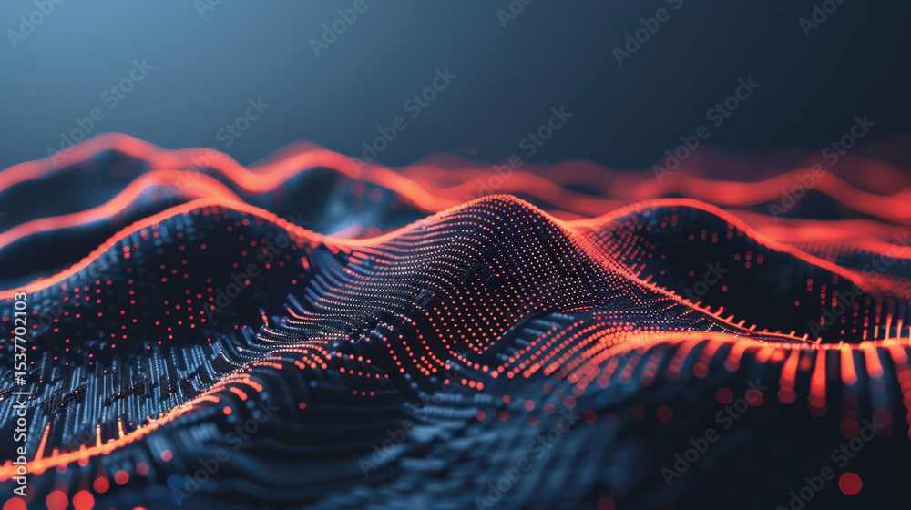 Poster futuristic particles flow in mesmerizing wave pattern, creating dynamic visual experience. vibrant c