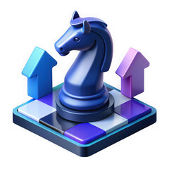 Knight chess piece with up arrows isolated on transparent background